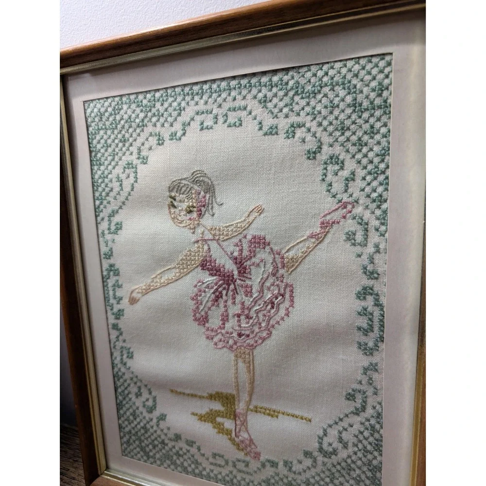 1968 Vintage‎ arabesc ballerina hand-stitched on linen frames